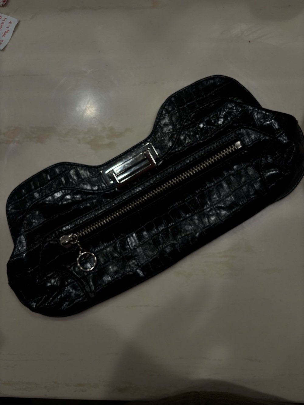 Maxx New York Black Croc-Embossed Wristlet Clutch with Silver Hardware